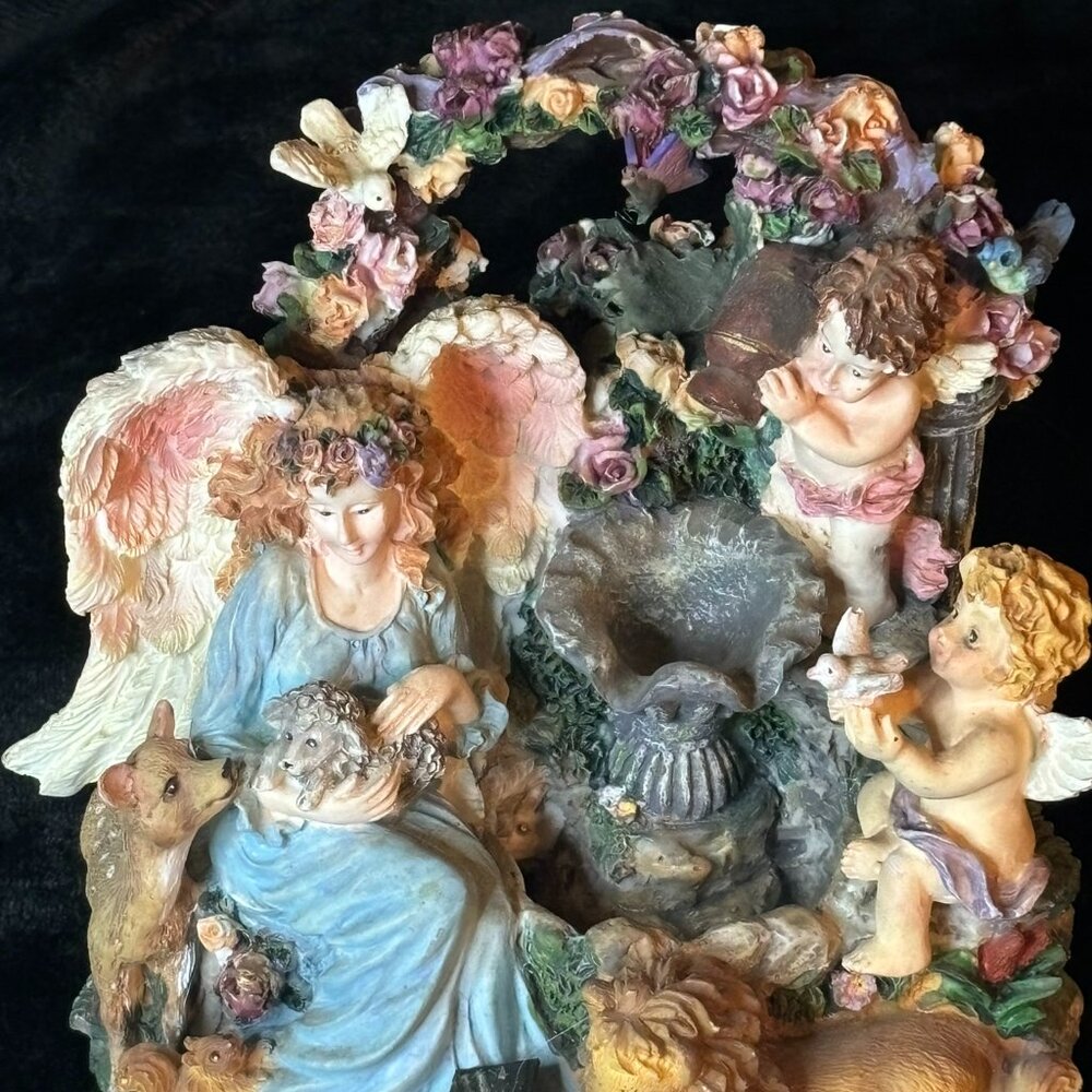 Angel and Cherub with Baby Animals Tabletop Water Fountain
